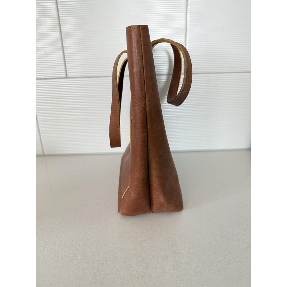 Leather Tote Bag Womens Medium Brown Zip Top Shoulder Purse Handbag Casual - Picture 3 of 8